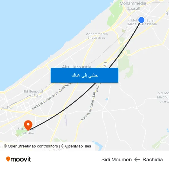Rachidia to Sidi Moumen map