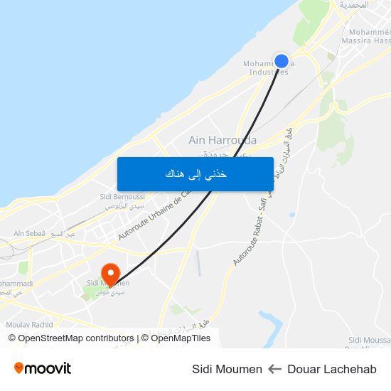 Douar Lachehab to Sidi Moumen map