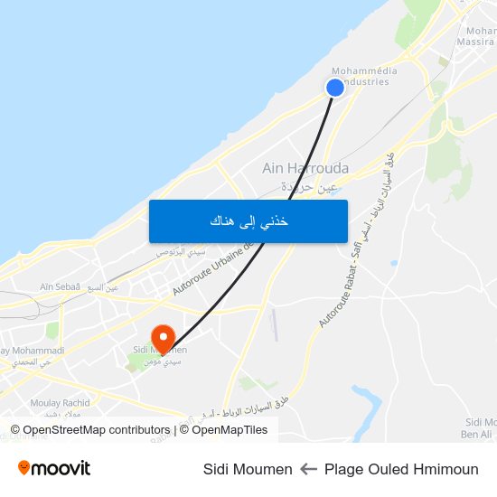 Plage Ouled Hmimoun to Sidi Moumen map