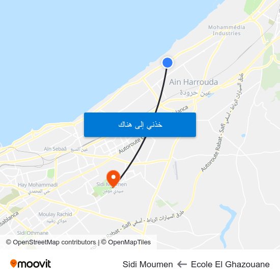 Ecole El Ghazouane to Sidi Moumen map