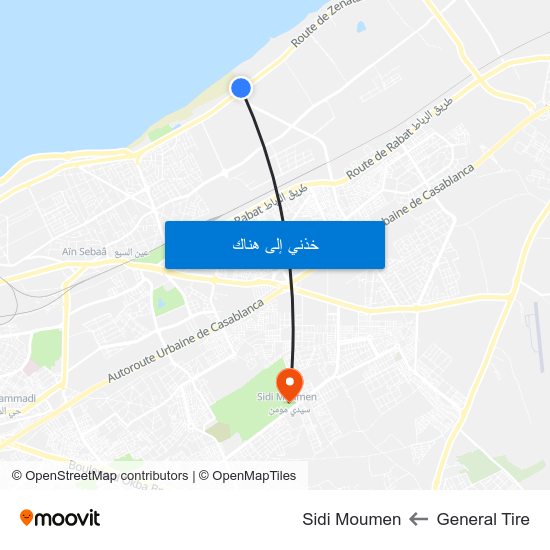 General Tire to Sidi Moumen map