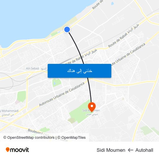 Autohall to Sidi Moumen map