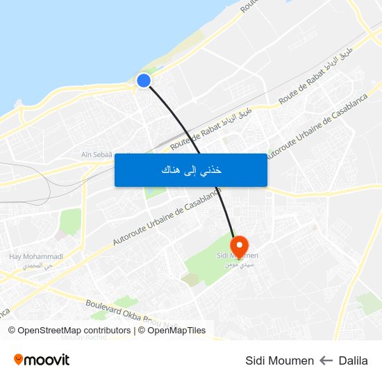 Dalila to Sidi Moumen map