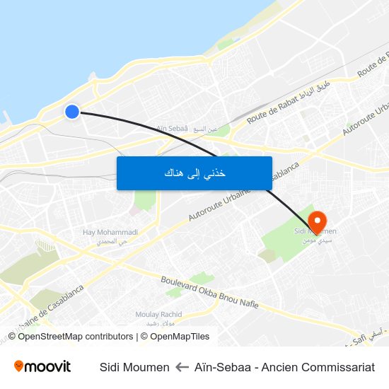 Aïn-Sebaa - Ancien Commissariat to Sidi Moumen map