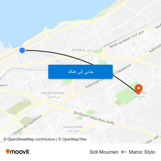 Maroc Stylo to Sidi Moumen map