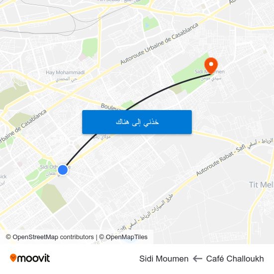 Café Challoukh to Sidi Moumen map