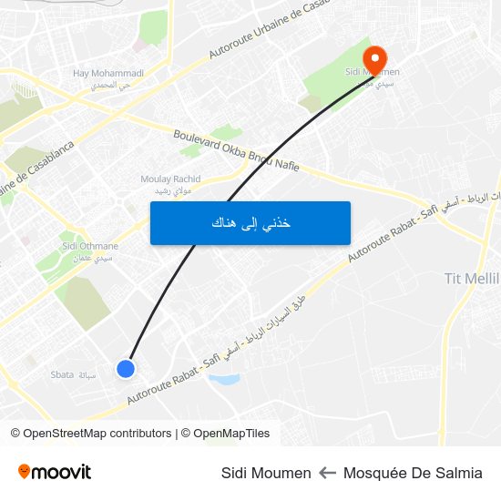 Mosquée De Salmia to Sidi Moumen map