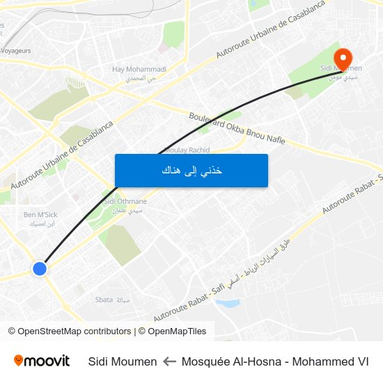 Mosquée Al-Hosna - Mohammed VI to Sidi Moumen map