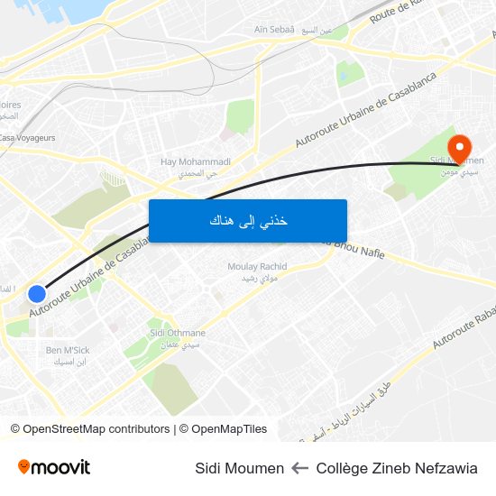 Collège Zineb Nefzawia to Sidi Moumen map