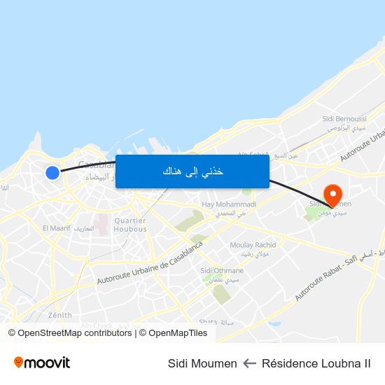 Résidence Loubna II to Sidi Moumen map