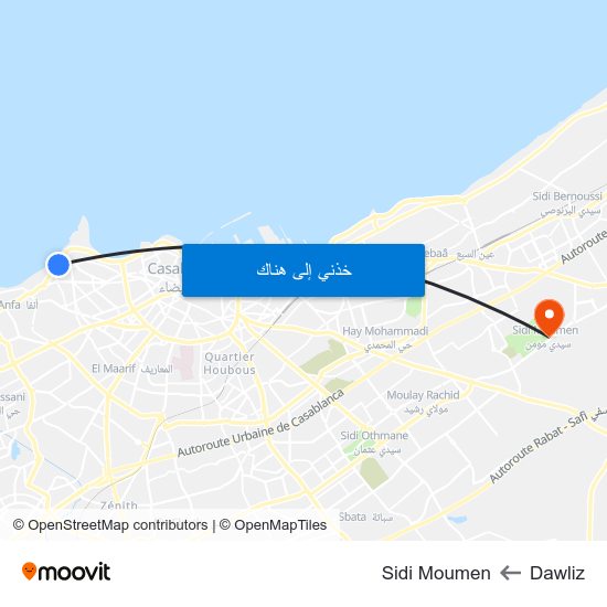 Dawliz to Sidi Moumen map