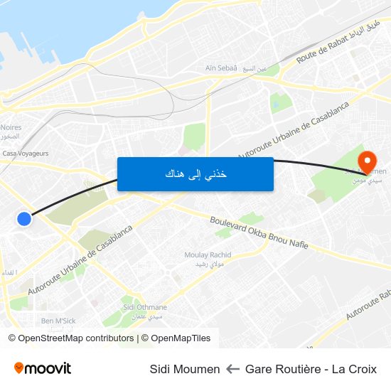 Gare Routière - La Croix to Sidi Moumen map