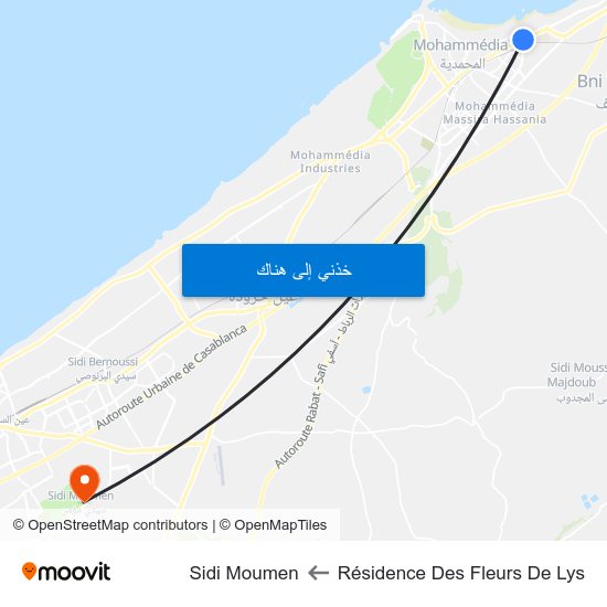 Résidence Des Fleurs De Lys to Sidi Moumen map