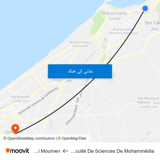 Faculté De Sciences De Mohammédia to Sidi Moumen map