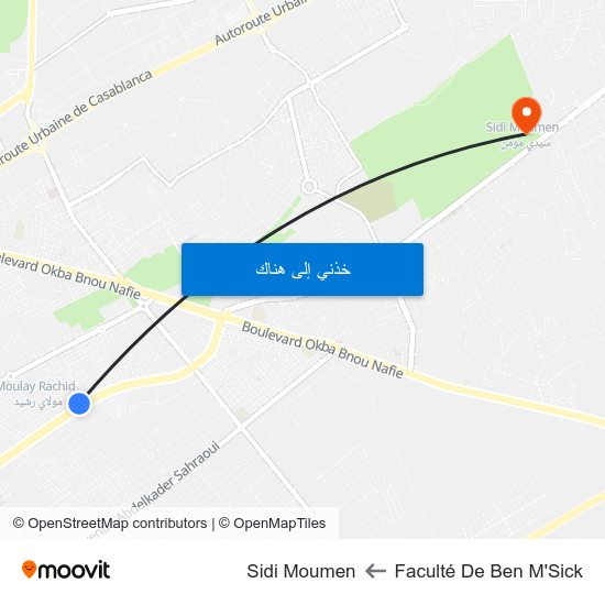 Faculté De Ben M'Sick to Sidi Moumen map