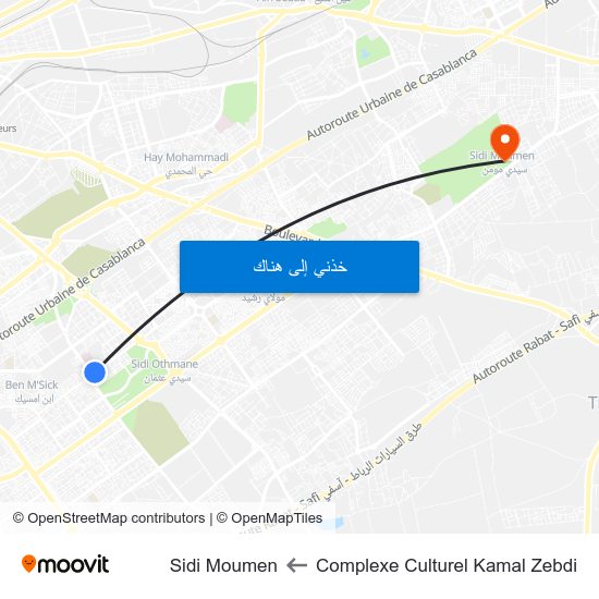 Complexe Culturel Kamal Zebdi to Sidi Moumen map