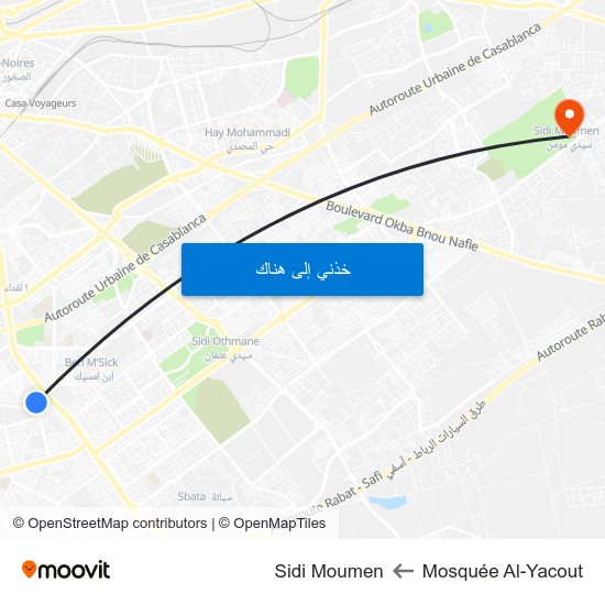 Mosquée Al-Yacout to Sidi Moumen map