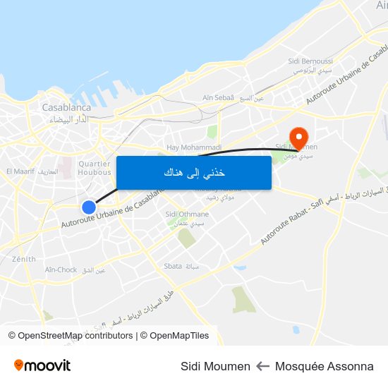 Mosquée Assonna to Sidi Moumen map