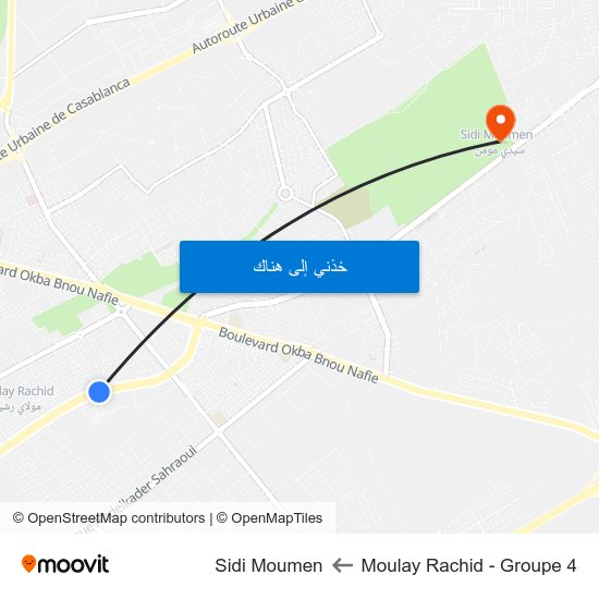Moulay Rachid - Groupe 4 to Sidi Moumen map