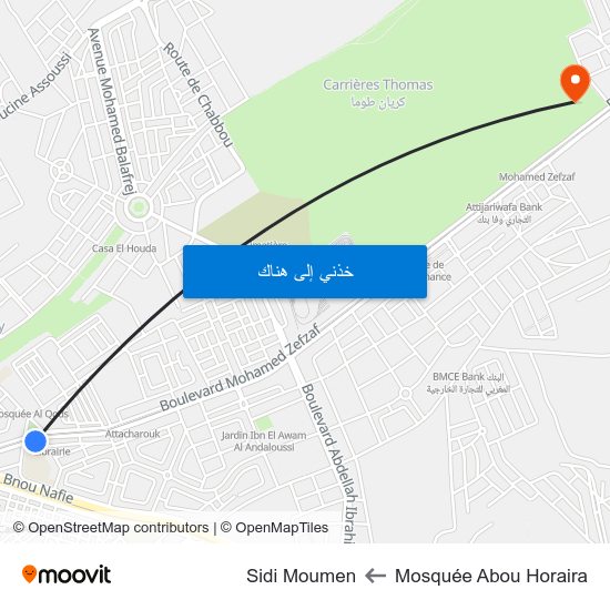 Mosquée Abou Horaira to Sidi Moumen map