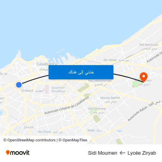 Lycée Ziryab to Sidi Moumen map