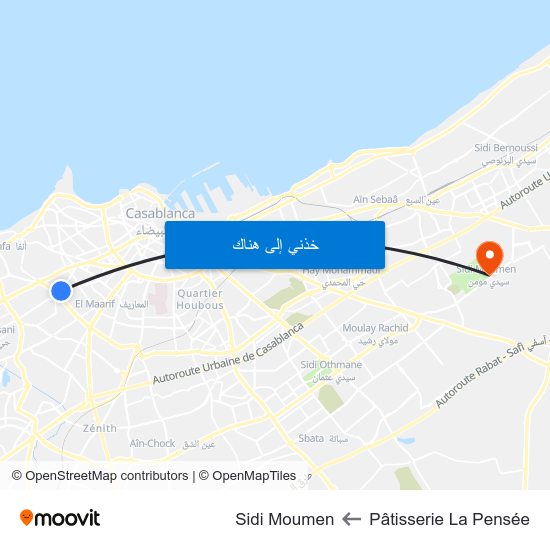 Pâtisserie La Pensée to Sidi Moumen map