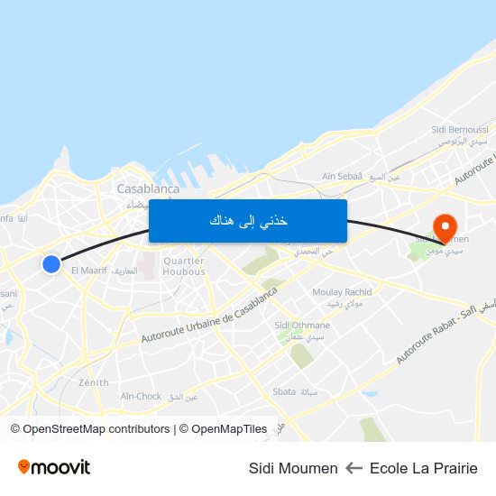 Ecole La Prairie to Sidi Moumen map