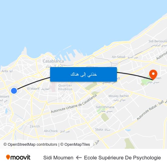Ecole Supérieure De Psychologie to Sidi Moumen map