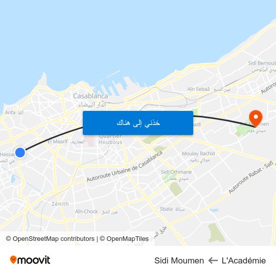 L'Académie to Sidi Moumen map