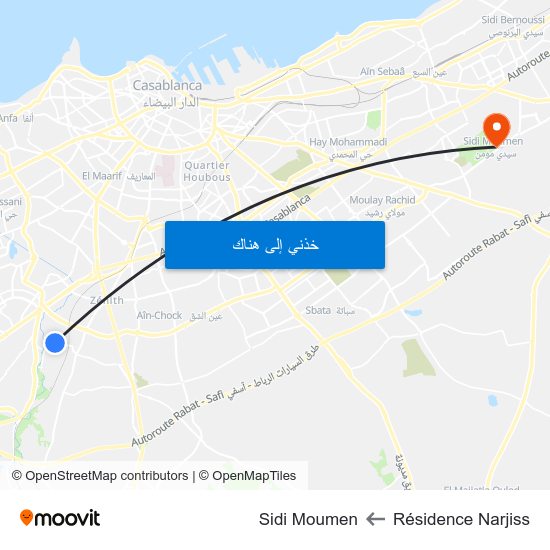 Résidence Narjiss to Sidi Moumen map