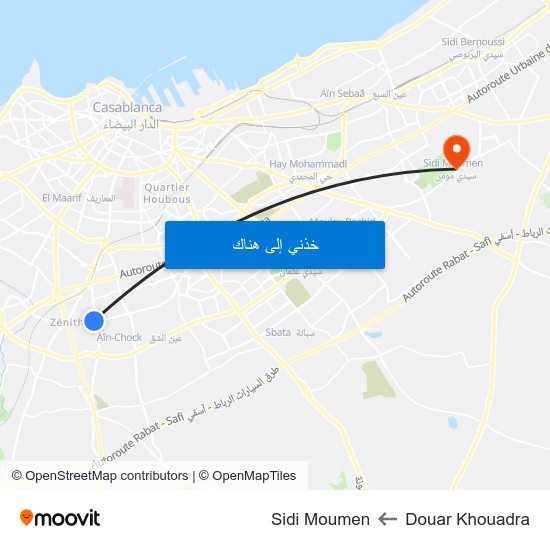 Douar Khouadra to Sidi Moumen map
