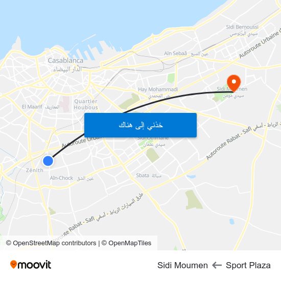 Sport Plaza to Sidi Moumen map