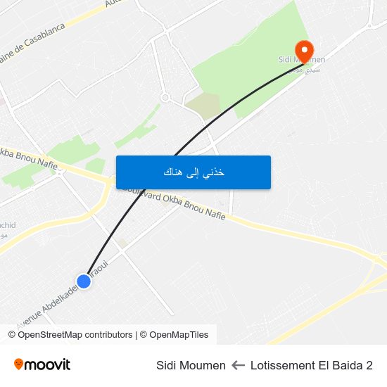 Lotissement El Baida 2 to Sidi Moumen map