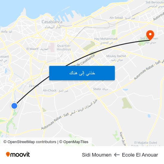 Ecole El Anouar to Sidi Moumen map