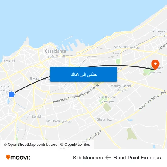 Rond-Point Firdaous to Sidi Moumen map