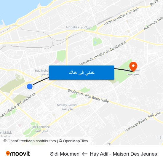 Hay Adil - Maison Des Jeunes to Sidi Moumen map