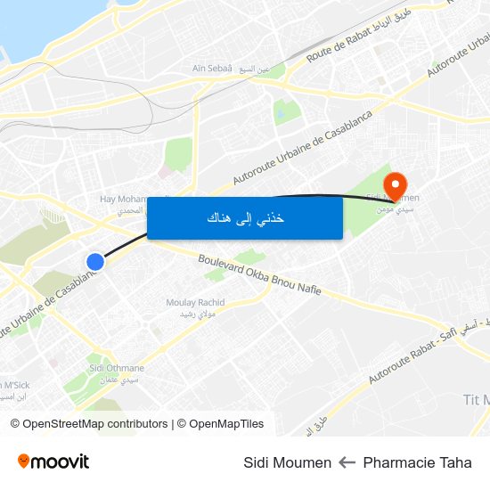 Pharmacie Taha to Sidi Moumen map
