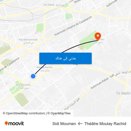 Théâtre Moulay Rachid to Sidi Moumen map
