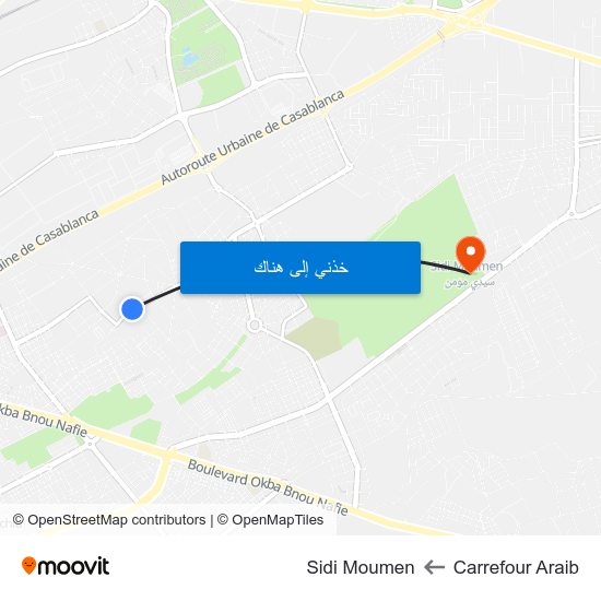 Carrefour Araib to Sidi Moumen map