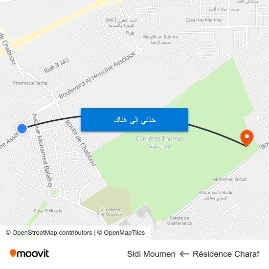 Résidence Charaf to Sidi Moumen map