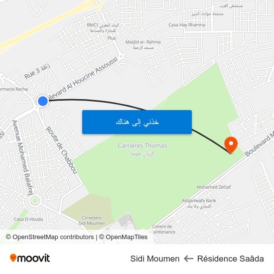 Résidence Saâda to Sidi Moumen map