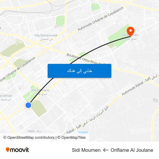 Oriflame Al Joulane to Sidi Moumen map