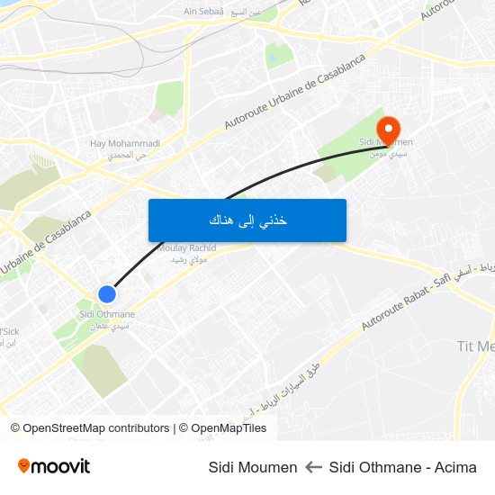Sidi Othmane - Acima to Sidi Moumen map