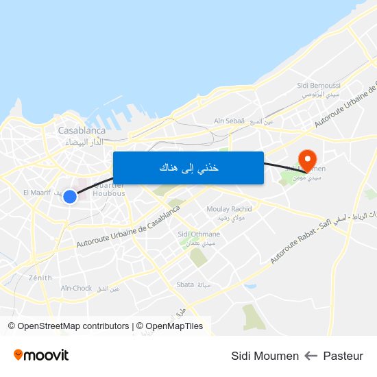 Pasteur to Sidi Moumen map