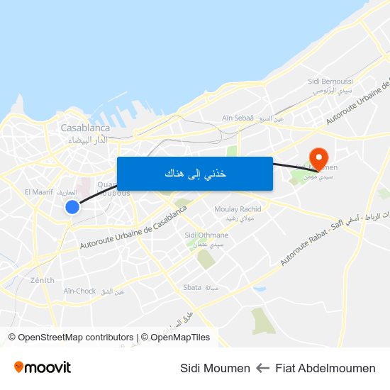 Fiat Abdelmoumen to Sidi Moumen map