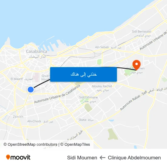 Clinique Abdelmoumen to Sidi Moumen map