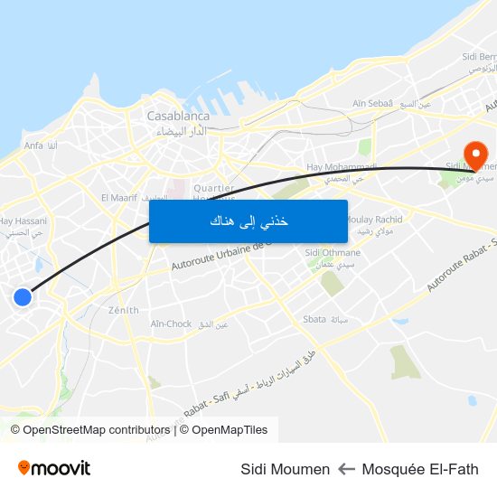 Mosquée El-Fath to Sidi Moumen map