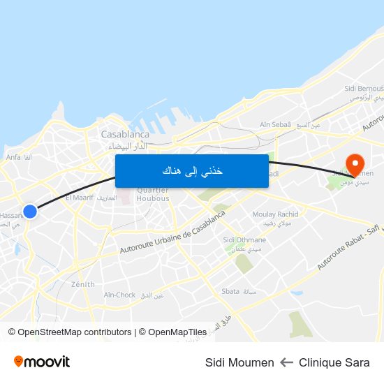Clinique Sara to Sidi Moumen map