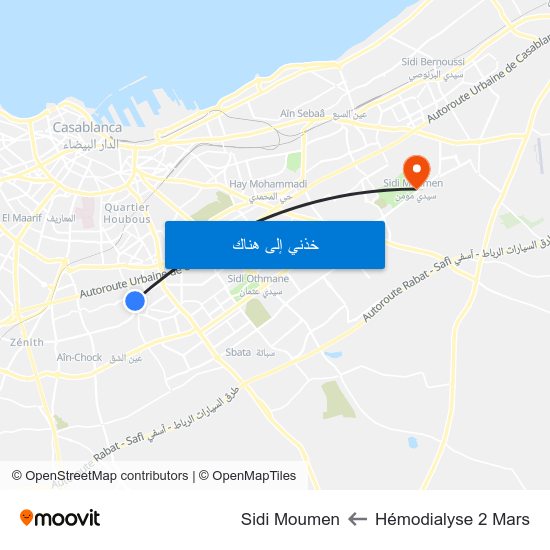 Hémodialyse 2 Mars to Sidi Moumen map