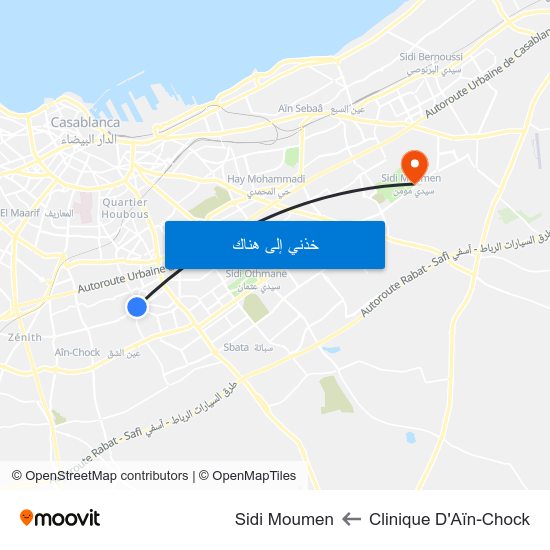 Clinique D'Aïn-Chock to Sidi Moumen map